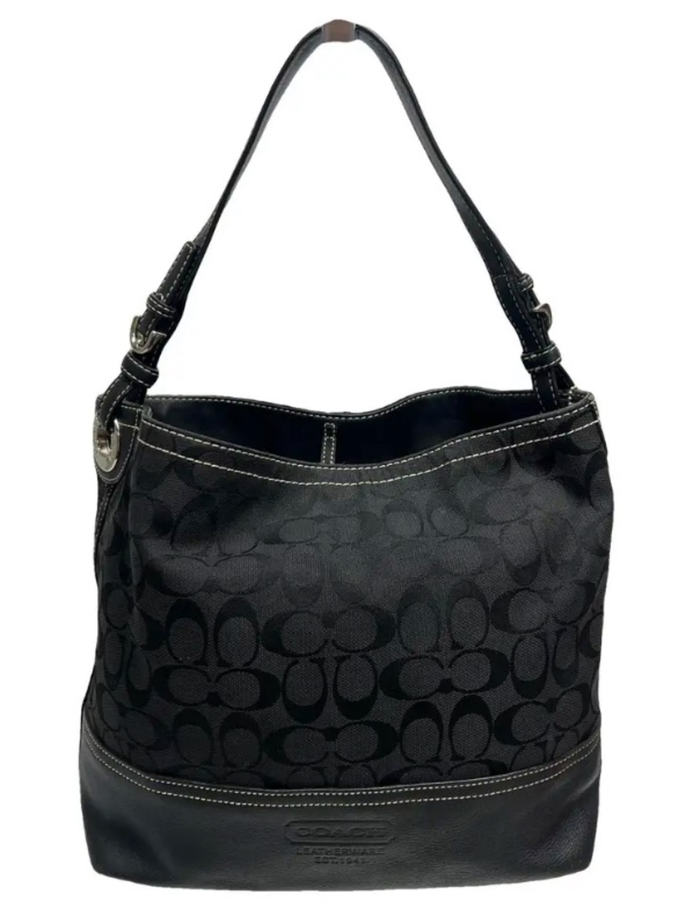 Coach Signature Canvas Boho Bucket Bag Black Monogram Shoulder Purse KO53-2156